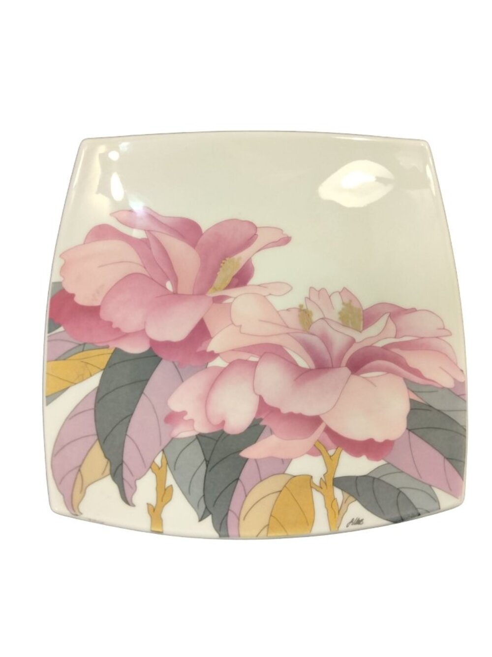 Rosenthal Studio Plate Bowl Line Floral Square Pink Gold Flowers Germany Signed